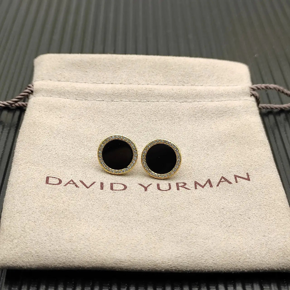 David Yurman Black Onyx and Gold Round Diamond-Set Earrings
